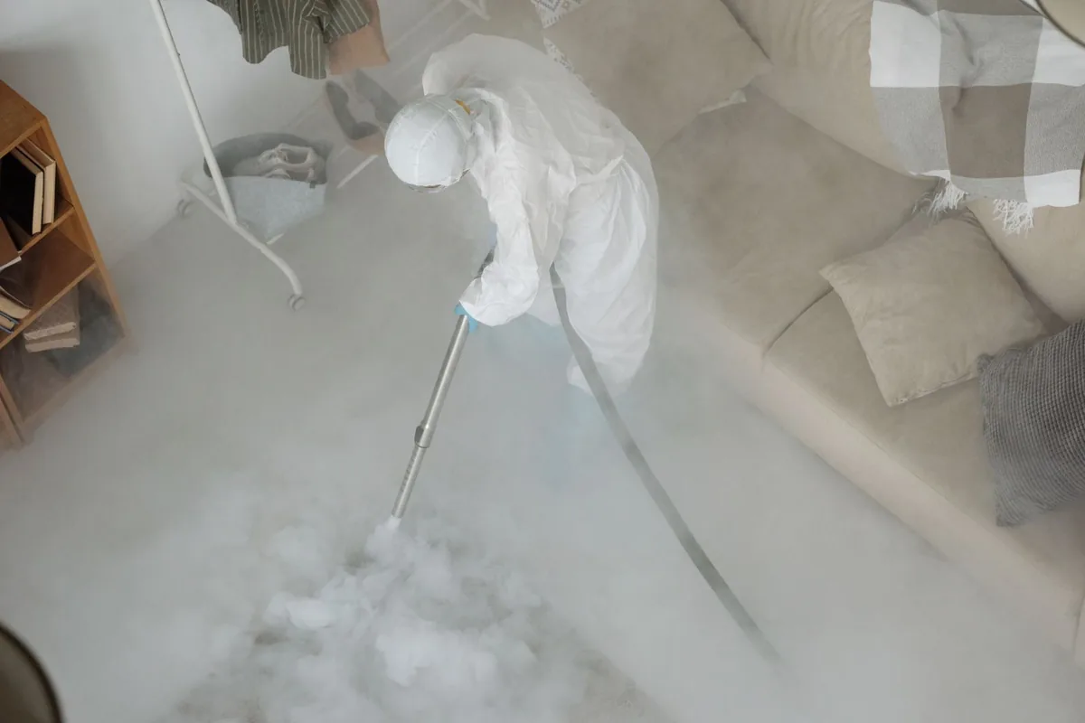 Biohazard cleanup technician in protective equipment, Tellico Village, TN